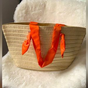 Neiman Marcus StrawTote with fabric handle.